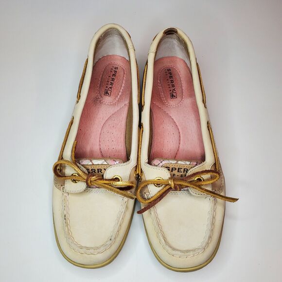 Sperry Topsider Boat Shoes Women’s 6.5M Pink Plaid Sequins Tan Leather 9303108 - Picture 2 of 9